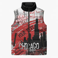 Personalized Chicago City Skyline Sleeveless Puffer Jacket Urban Graffiti Street Art - Second City Windy City