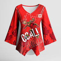 Personalized Canada Soccer Moose Goal Kimono Sleeve Blouse Red Maple Leaf Football Mascot