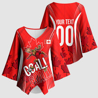 Personalized Canada Soccer Moose Goal Kimono Sleeve Blouse Red Maple Leaf Football Mascot