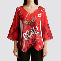 Personalized Canada Soccer Moose Goal Kimono Sleeve Blouse Red Maple Leaf Football Mascot
