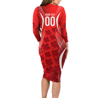 Personalized Canada Soccer Moose Goal Long Sleeve Bodycon Dress Red Maple Leaf Football Mascot