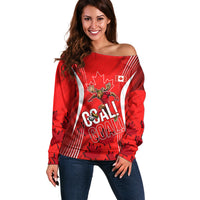 Personalized Canada Soccer Moose Goal Off Shoulder Sweater Red Maple Leaf Football Mascot