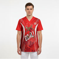 Personalized Canada Soccer Moose Goal Scrub Top Red Maple Leaf Football Mascot