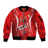 Personalized Canada Soccer Moose Goal Sleeve Zip Bomber Jacket Red Maple Leaf Football Mascot