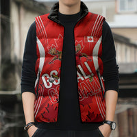 Personalized Canada Soccer Moose Goal Sleeveless Puffer Jacket Red Maple Leaf Football Mascot