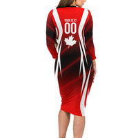 Custom Canada Soccer Player Long Sleeve Bodycon Dress Go Canada Maple Leaf