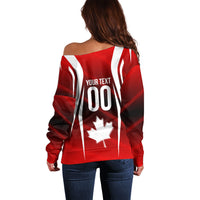 Custom Canada Soccer Player Off Shoulder Sweater Go Canada Maple Leaf