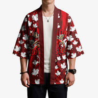 Personalized Canada Football Kimono Maple Leaf Pattern - Moose Soccer Mascot