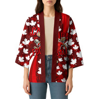 Personalized Canada Football Kimono Maple Leaf Pattern - Moose Soccer Mascot