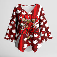 Personalized Canada Football Kimono Sleeve Blouse Maple Leaf Pattern - Moose Soccer Mascot