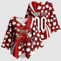 Personalized Canada Football Kimono Sleeve Blouse Maple Leaf Pattern - Moose Soccer Mascot