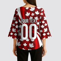 Personalized Canada Football Kimono Sleeve Blouse Maple Leaf Pattern - Moose Soccer Mascot