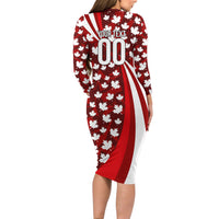 Personalized Canada Football Long Sleeve Bodycon Dress Maple Leaf Pattern - Moose Soccer Mascot