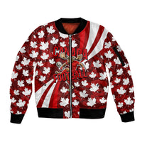 Personalized Canada Football Sleeve Zip Bomber Jacket Maple Leaf Pattern - Moose Soccer Mascot