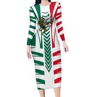 Personalized Mexico Football Long Sleeve Bodycon Dress Mexican Flag Jaguar Mascot Soccer Ball