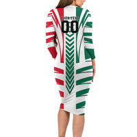 Personalized Mexico Football Long Sleeve Bodycon Dress Mexican Flag Jaguar Mascot Soccer Ball