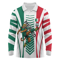 Personalized Mexico Football Long Sleeve Polo Shirt Mexican Flag Jaguar Mascot Soccer Ball