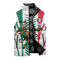 Personalized Mexico Football Sleeveless Puffer Jacket Mexican Flag Jaguar Mascot Soccer Ball