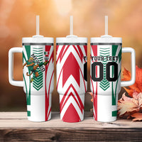 Personalized Mexico Football Tumbler With Handle Mexican Flag Jaguar Mascot Soccer Ball