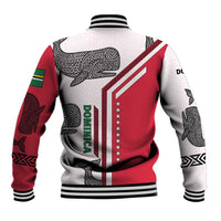 Dominica Flag Baseball Jacket Tribal Turtle Pattern Red and White with Island Stars Design - Wonder Print Shop