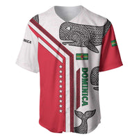 Dominica Flag Baseball Jersey Tribal Turtle Pattern Red and White with Island Stars Design - Wonder Print Shop