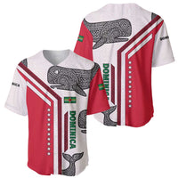 Dominica Flag Baseball Jersey Tribal Turtle Pattern Red and White with Island Stars Design - Wonder Print Shop