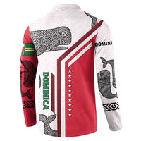 Dominica Flag Button Sweatshirt Tribal Turtle Pattern Red and White with Island Stars Design - Wonder Print Shop