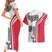 Dominica Flag Couples Matching Short Sleeve Bodycon Dress and Hawaiian Shirt Tribal Turtle Pattern Red and White with Island Stars Design - Wonder Print Shop