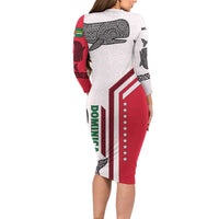 Dominica Flag Family Matching Long Sleeve Bodycon Dress and Hawaiian Shirt Tribal Turtle Pattern Red and White with Island Stars Design - Wonder Print Shop