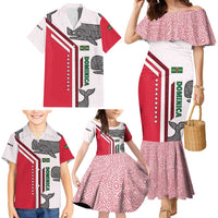 Dominica Flag Family Matching Mermaid Dress and Hawaiian Shirt Tribal Turtle Pattern Red and White with Island Stars Design - Wonder Print Shop