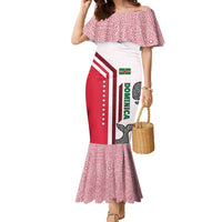 Dominica Flag Family Matching Mermaid Dress and Hawaiian Shirt Tribal Turtle Pattern Red and White with Island Stars Design - Wonder Print Shop