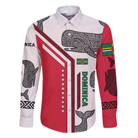 Dominica Flag Family Matching Off The Shoulder Long Sleeve Dress and Hawaiian Shirt Tribal Turtle Pattern Red and White with Island Stars Design - Wonder Print Shop