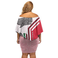 Dominica Flag Family Matching Off Shoulder Short Dress and Hawaiian Shirt Tribal Turtle Pattern Red and White with Island Stars Design - Wonder Print Shop
