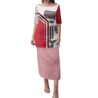 Dominica Flag Family Matching Puletasi and Hawaiian Shirt Tribal Turtle Pattern Red and White with Island Stars Design - Wonder Print Shop