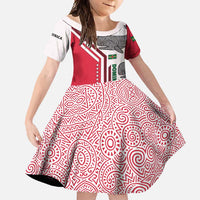 Dominica Flag Family Matching Short Sleeve Bodycon Dress and Hawaiian Shirt Tribal Turtle Pattern Red and White with Island Stars Design - Wonder Print Shop