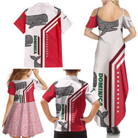 Dominica Flag Family Matching Summer Maxi Dress and Hawaiian Shirt Tribal Turtle Pattern Red and White with Island Stars Design - Wonder Print Shop