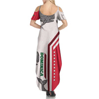 Dominica Flag Family Matching Summer Maxi Dress and Hawaiian Shirt Tribal Turtle Pattern Red and White with Island Stars Design - Wonder Print Shop