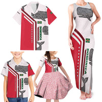 Dominica Flag Family Matching Tank Maxi Dress and Hawaiian Shirt Tribal Turtle Pattern Red and White with Island Stars Design - Wonder Print Shop