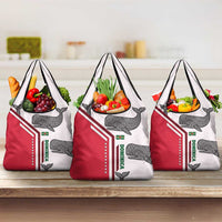 Dominica Flag Grocery Bag Tribal Turtle Pattern Red and White with Island Stars Design - Wonder Print Shop