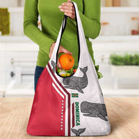 Dominica Flag Grocery Bag Tribal Turtle Pattern Red and White with Island Stars Design - Wonder Print Shop