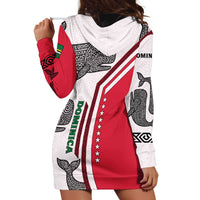 Dominica Flag Hoodie Dress Tribal Turtle Pattern Red and White with Island Stars Design - Wonder Print Shop