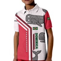 Dominica Flag Kid Polo Shirt Tribal Turtle Pattern Red and White with Island Stars Design - Wonder Print Shop