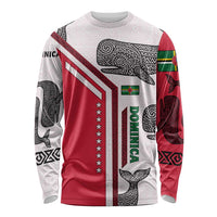 Dominica Flag Long Sleeve Shirt Tribal Turtle Pattern Red and White with Island Stars Design - Wonder Print Shop