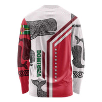 Dominica Flag Long Sleeve Shirt Tribal Turtle Pattern Red and White with Island Stars Design - Wonder Print Shop