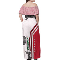 Dominica Flag Off Shoulder Maxi Dress Tribal Turtle Pattern Red and White with Island Stars Design - Wonder Print Shop