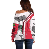 Dominica Flag Off Shoulder Sweater Tribal Turtle Pattern Red and White with Island Stars Design - Wonder Print Shop