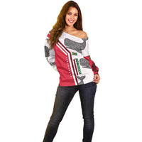 Dominica Flag Off Shoulder Sweater Tribal Turtle Pattern Red and White with Island Stars Design - Wonder Print Shop