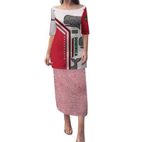 Dominica Flag Puletasi Tribal Turtle Pattern Red and White with Island Stars Design - Wonder Print Shop