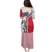 Dominica Flag Puletasi Tribal Turtle Pattern Red and White with Island Stars Design - Wonder Print Shop