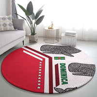 Dominica Flag Round Carpet Tribal Turtle Pattern Red and White with Island Stars Design - Wonder Print Shop